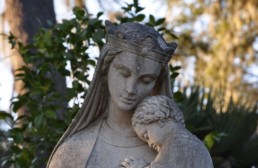 Statue of Mary crowned and holding baby Jesus; Our Lady of Mepkin Abbey