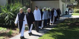 Mepkin monks process on walkway