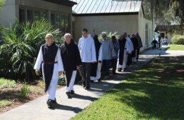 Mepkin monks process on walkway