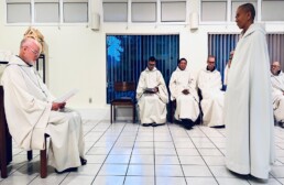 Abbot Paul-Mark officiates at Brother Eric's first profession at New Clairvaux Abbey